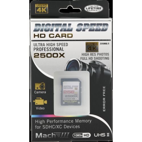 Digital Speed 2500X 256GB Professional High Speed Mach III 350MB/s Error Free (SDHC) HD Memory Card Class 10